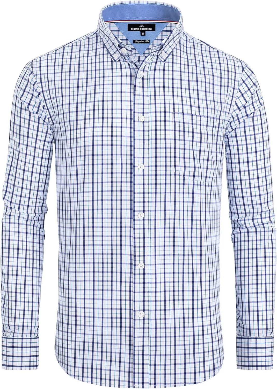 Alimens & Gentle Men's Plaid Button Down Shirts Cotton Long Sleeve Dress Shirts Regular Fit Gingham Shirts