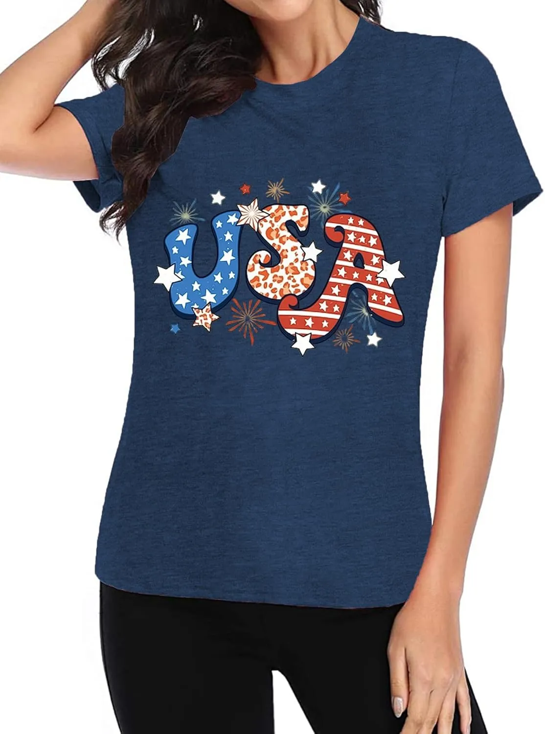 American Flag Shirts for Women 4th of July Tops USA Print T Shirt Casual Short Sleeve American Proud T-Shirt Tops