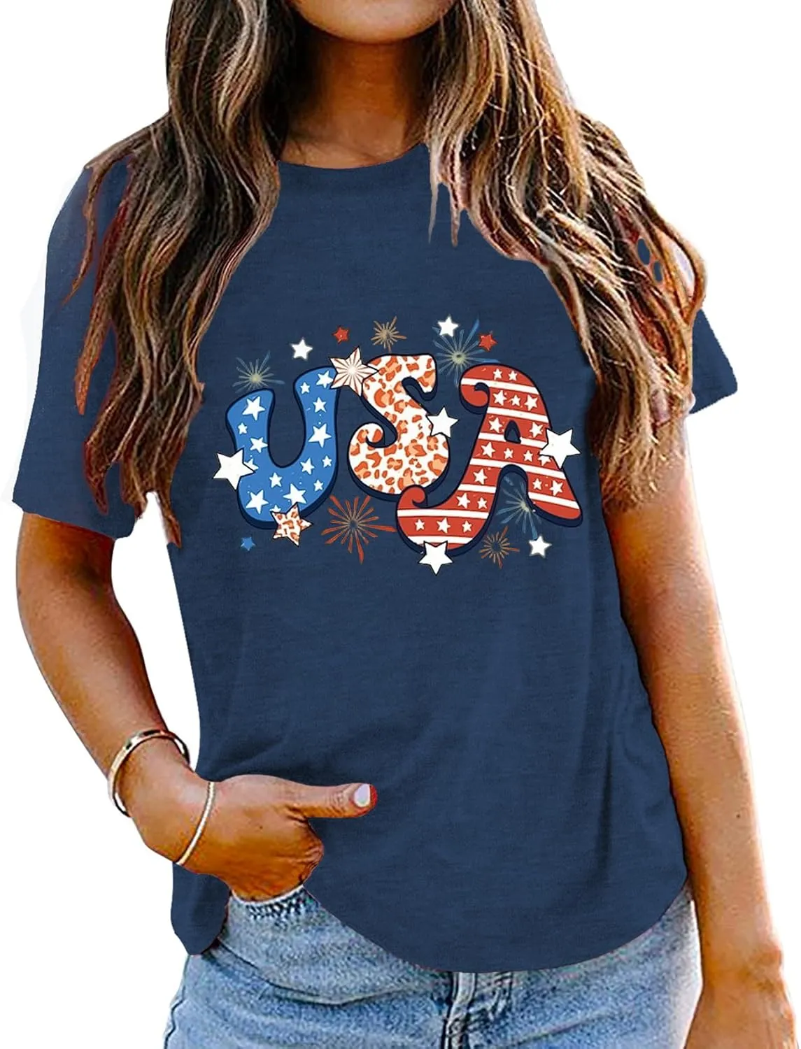 American Flag Shirts for Women 4th of July Tops USA Print T Shirt Casual Short Sleeve American Proud T-Shirt Tops