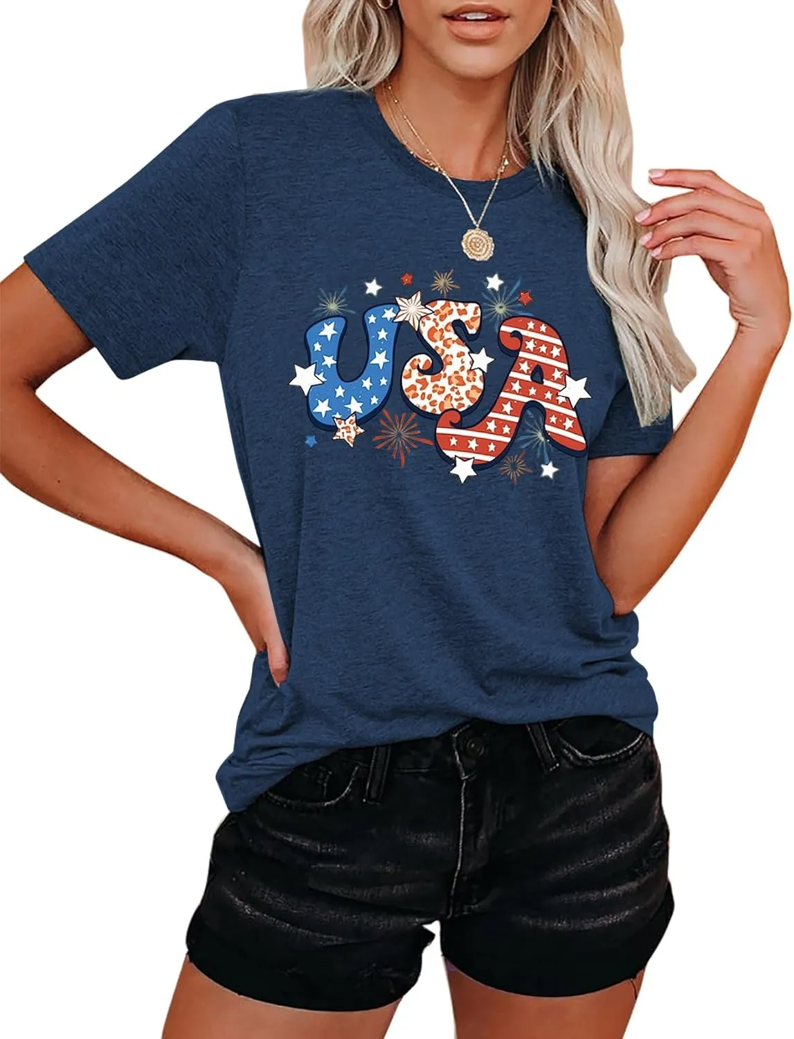 American Flag Shirts for Women 4th of July Tops USA Print T Shirt Casual Short Sleeve American Proud T-Shirt Tops