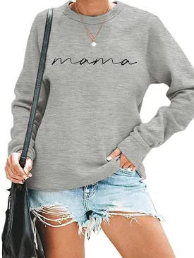 ASTANFY Womens Crewneck Sweatshirt Mama Letter Print Long Sleeve Loose Fashion Pullover Top
