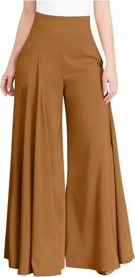 Baggy Culottes Pants for Women Plus Size Summer Boho Palazzo Pants High Smocked Waist Casual Loose Lounge Culottes