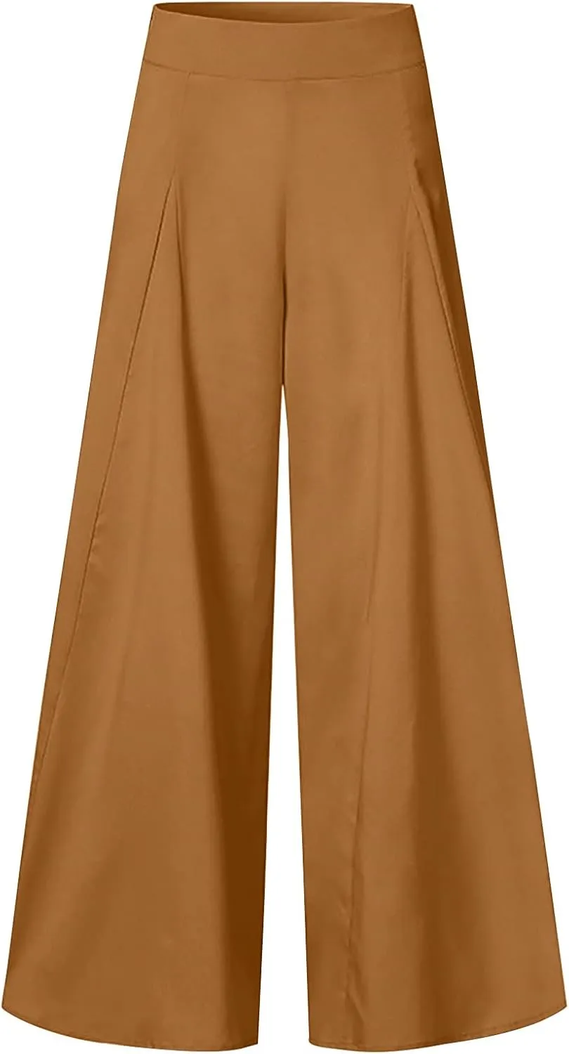 Baggy Culottes Pants for Women Plus Size Summer Boho Palazzo Pants High Smocked Waist Casual Loose Lounge Culottes