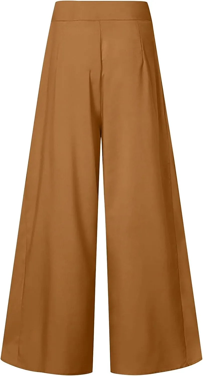 Baggy Culottes Pants for Women Plus Size Summer Boho Palazzo Pants High Smocked Waist Casual Loose Lounge Culottes