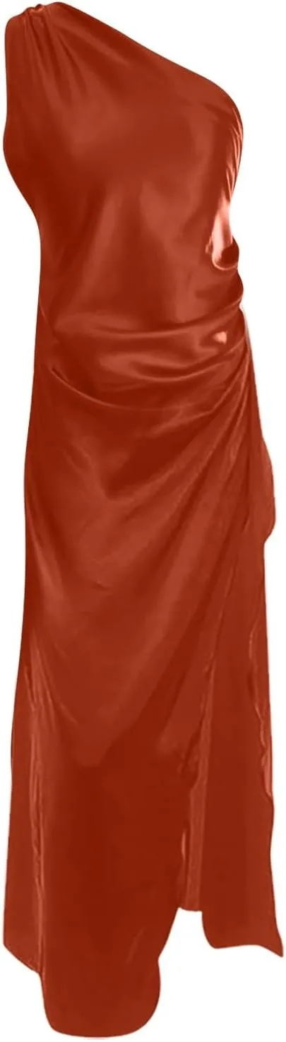 BAXLIMEK Formal Dresses for Women,2025 Elegant Bodycon One Shoulder Cocktail Dress,Trendy High Slit Flowy Hem Party Dress