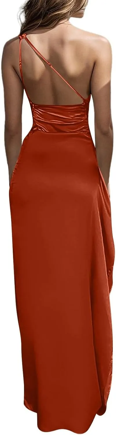 BAXLIMEK Formal Dresses for Women,2025 Elegant Bodycon One Shoulder Cocktail Dress,Trendy High Slit Flowy Hem Party Dress