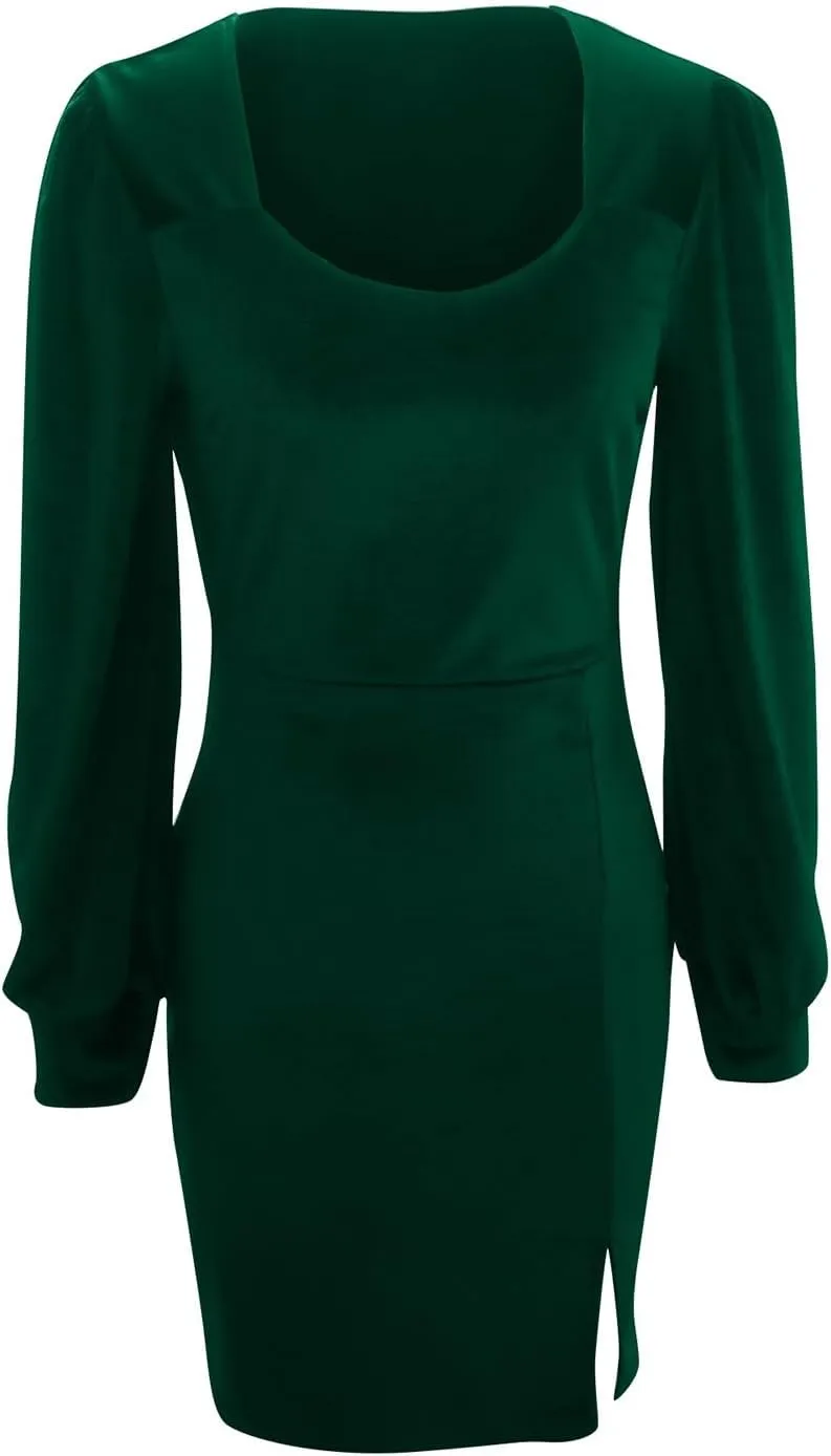 BAXLIMEK Velvet Dress for Women,2025 Elegant Sexy Bodycon Cocktail Dress Irregular Ruched Slit Hem Formal Wedding Guest Dress