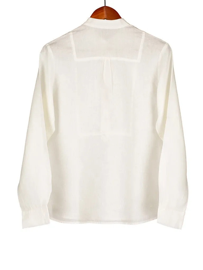 Bib Shirt in Herringbone Linen