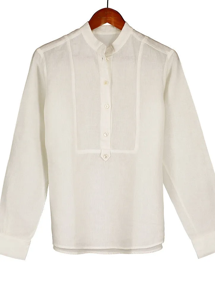 Bib Shirt in Herringbone Linen