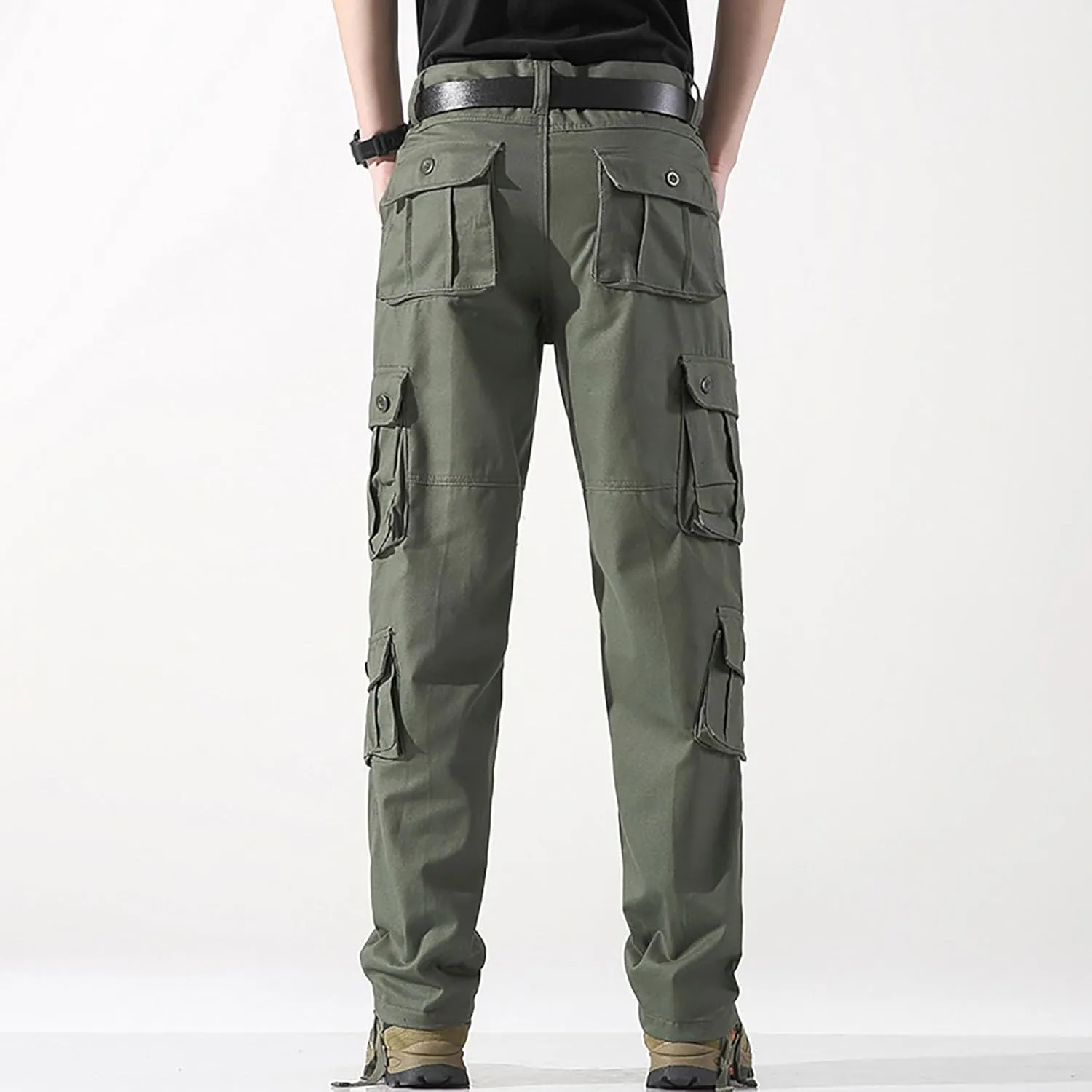 Black Cargo Joggers Men Drawstring Hip Hop Sweatpants Zippered Flap Pockets   Tapered Leg Casual Loose Fit Solid