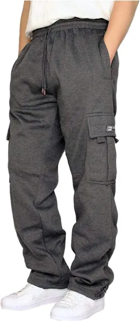 Cargo Sweatpants for Men Fleece Plus Size Hiking Joggers with Pockets Casual Open Bottom Baggy Athletic Pants