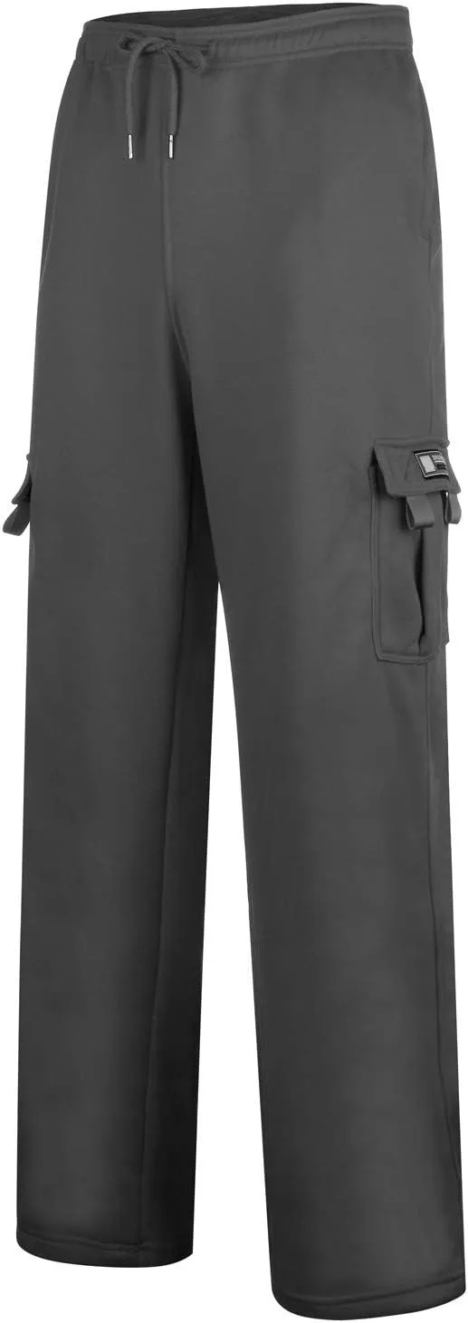 Cargo Sweatpants for Men Fleece Plus Size Hiking Joggers with Pockets Casual Open Bottom Baggy Athletic Pants