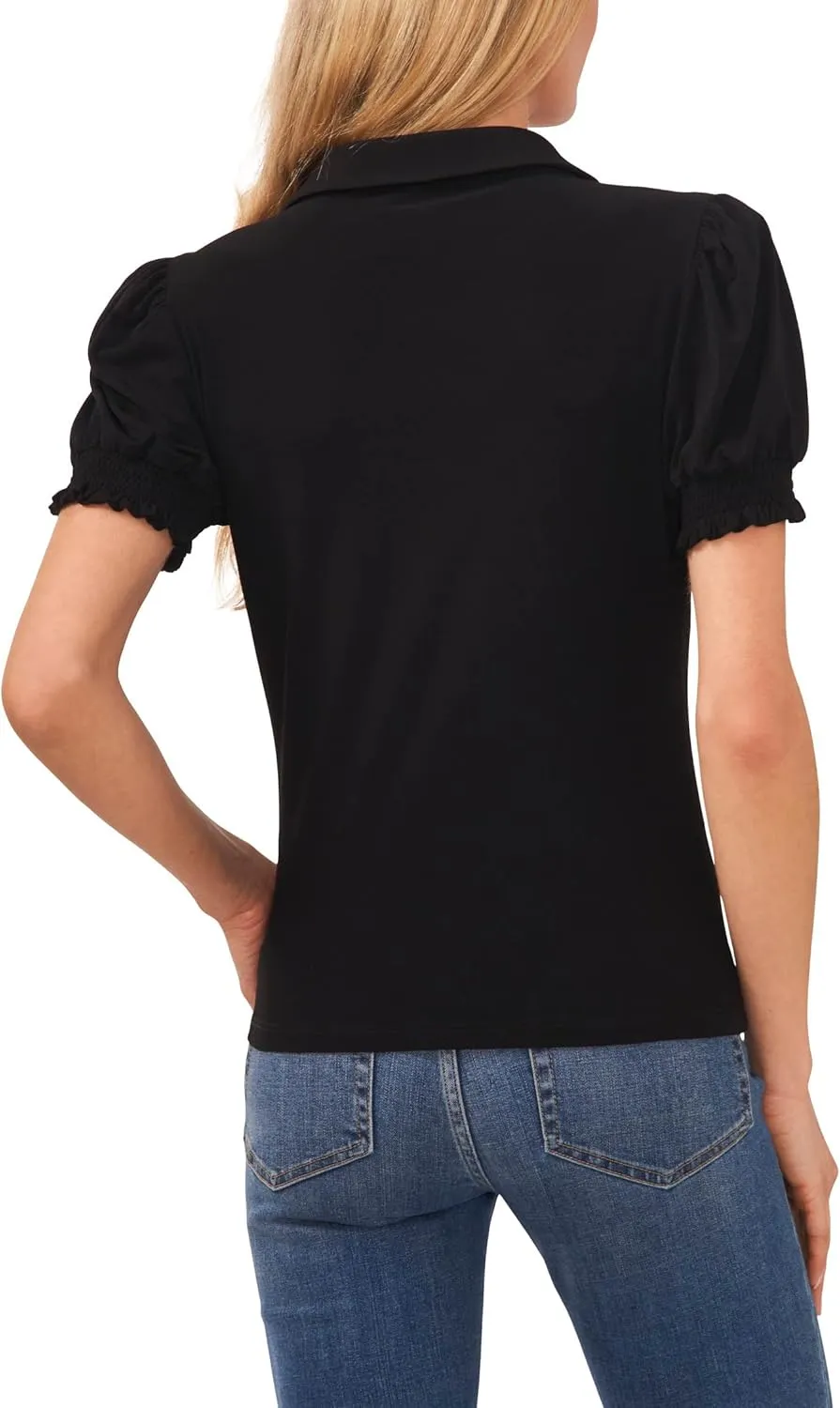 CeCe Women's Short Sleeve Split-Neck Collared Top