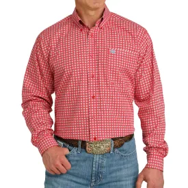 Cinch Mens Geometric Print L/S  Button Down Western Shirt - Red - MTW1105768