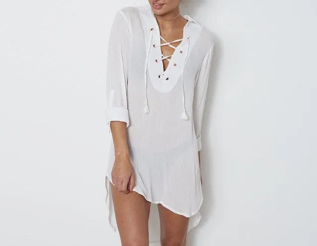 Classic lace up front loose fit shirt dress