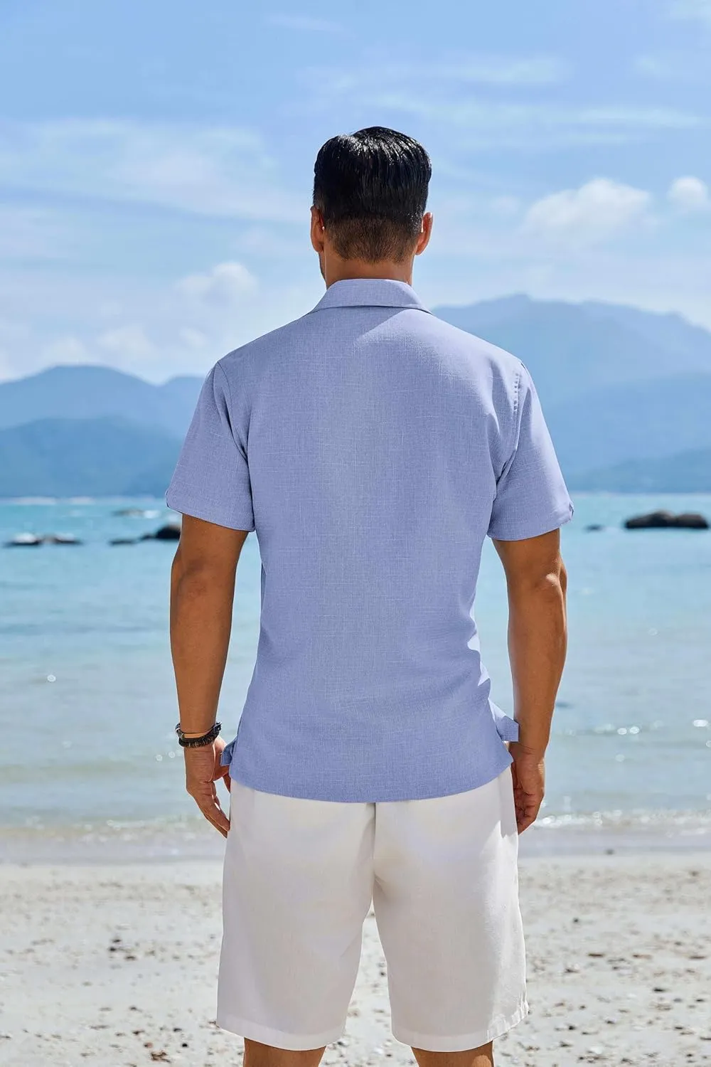 COOFANDY Men's Button Down Shirts Short Sleeve Casual Shirts Summer Beach Linen Shirts with Pocket