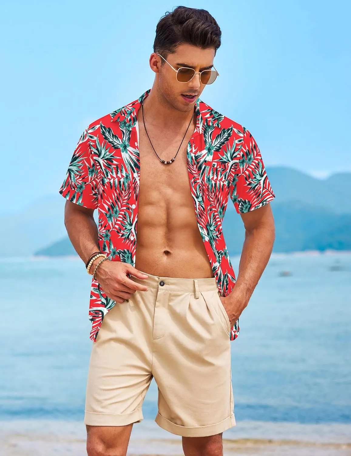 COOFANDY Mens Casual Linen Shirt Short Sleeve Button Down Shirt Summer Beach Hawaiian Shirts