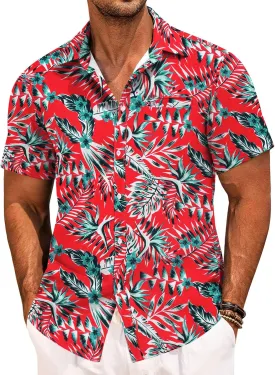 COOFANDY Mens Casual Linen Shirt Short Sleeve Button Down Shirt Summer Beach Hawaiian Shirts