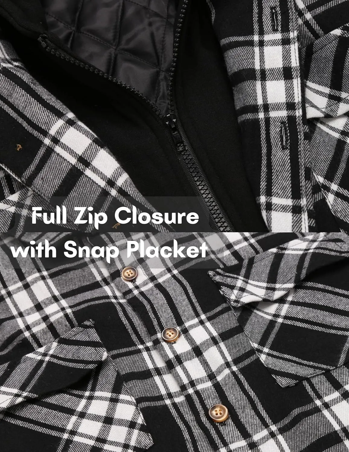 COOFANDY Men's Flannel Shirt Jacket Warm Quilted Lined Hooded Long Sleeve Plaid Shirt Jackets