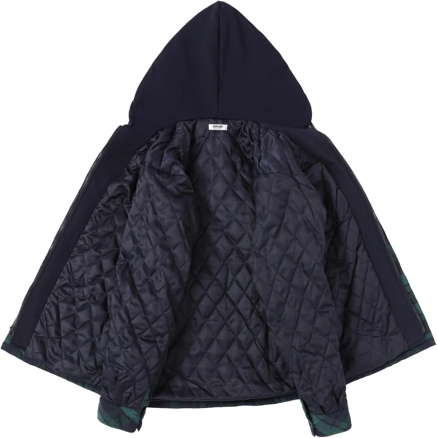 COOFANDY Men's Flannel Shirt Jacket Warm Quilted Lined Hooded Long Sleeve Plaid Shirt Jackets
