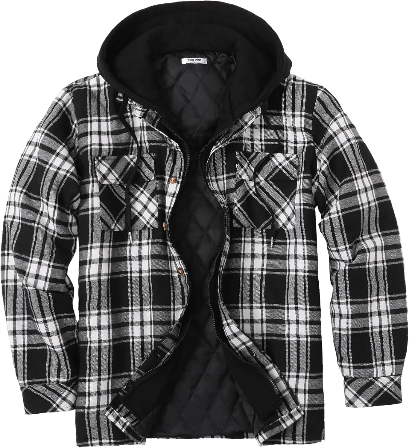 COOFANDY Men's Flannel Shirt Jacket Warm Quilted Lined Hooded Long Sleeve Plaid Shirt Jackets