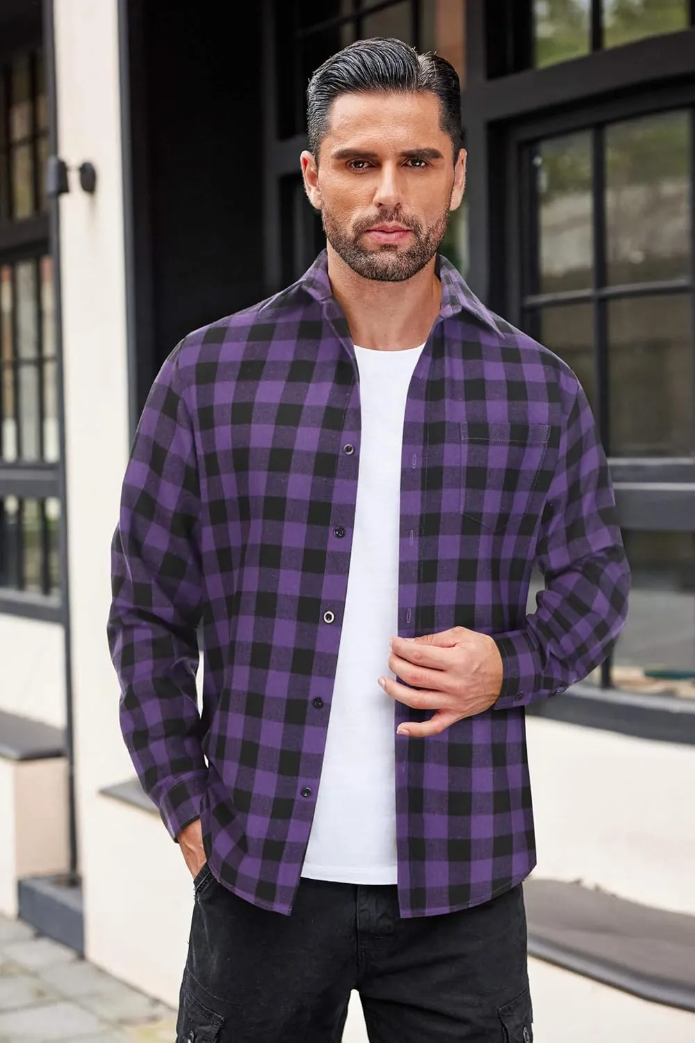 COOFANDY Mens Flannel Shirts Long Sleeve Button Down Shirt with Pocket Casual Shirts Work Shirts for Men