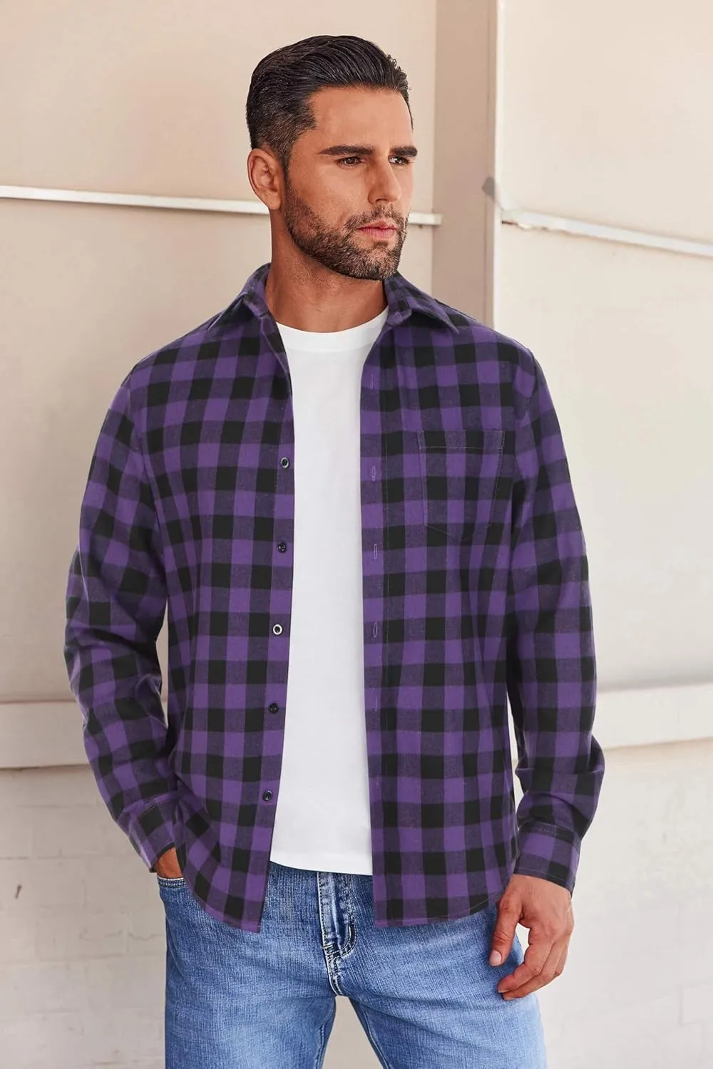 COOFANDY Mens Flannel Shirts Long Sleeve Button Down Shirt with Pocket Casual Shirts Work Shirts for Men