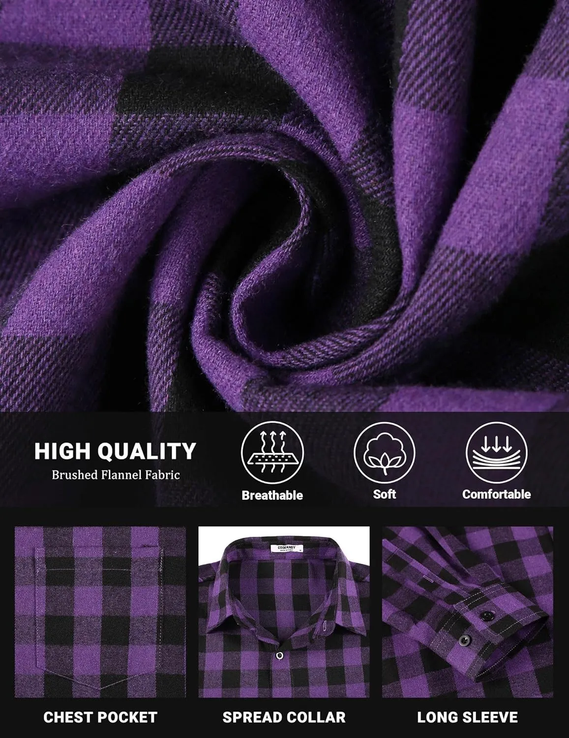 COOFANDY Mens Flannel Shirts Long Sleeve Button Down Shirt with Pocket Casual Shirts Work Shirts for Men