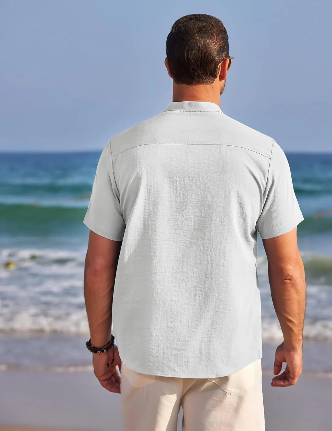 COOFANDY Men's Henley Shirts Band Collar Short Sleeve T-Shirts Casual Summer Beach Shirt Hippie Fashion Hawaiian Shirt