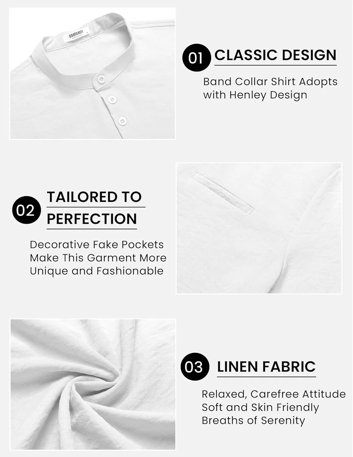 COOFANDY Men's Henley Shirts Band Collar Short Sleeve T-Shirts Casual Summer Beach Shirt Hippie Fashion Hawaiian Shirt