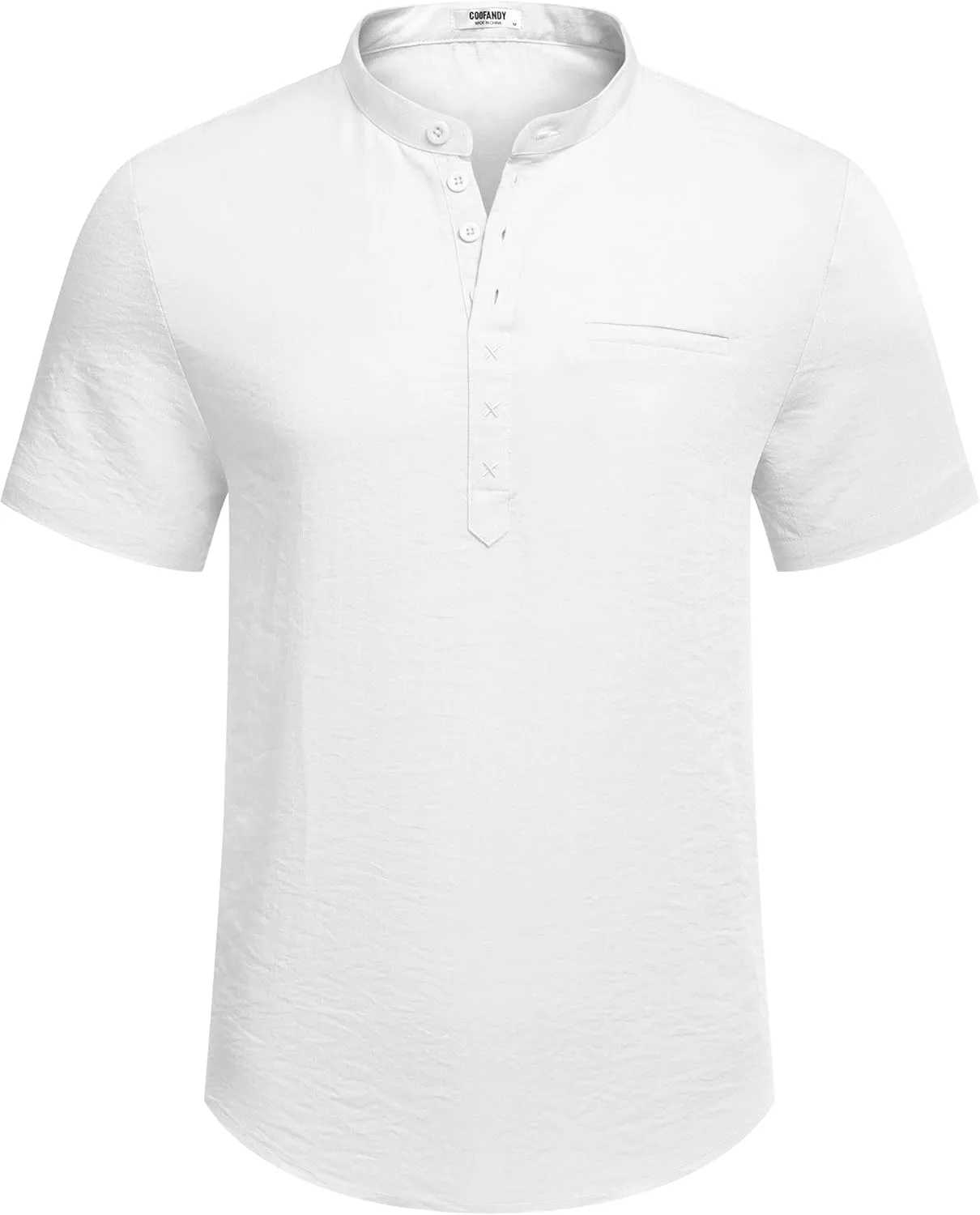 COOFANDY Men's Henley Shirts Band Collar Short Sleeve T-Shirts Casual Summer Beach Shirt Hippie Fashion Hawaiian Shirt