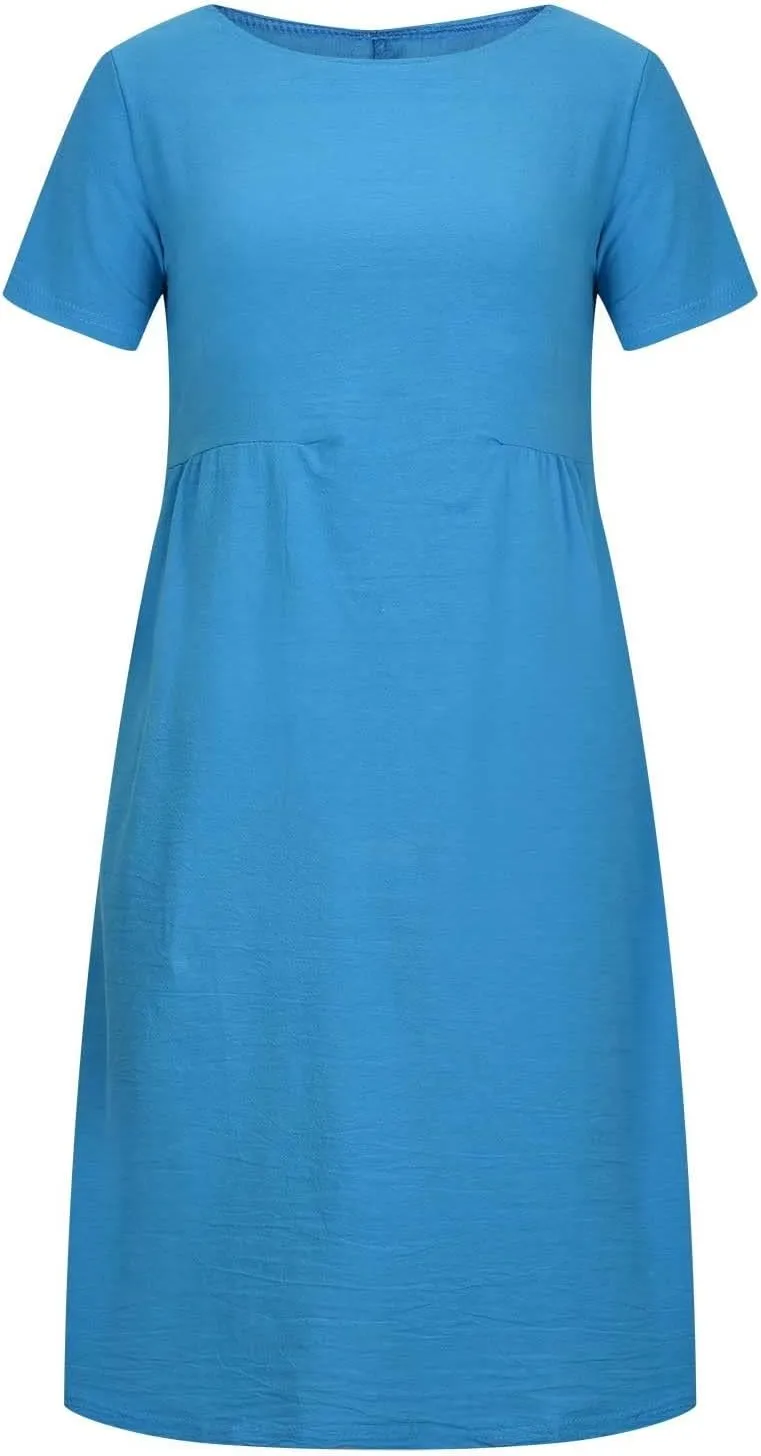 Cotton Linen Midi Dress for Women 2024 Summer Dresses Short Sleeve Causal Loose Tshirt Dress Trendy Elegant Beach Dress