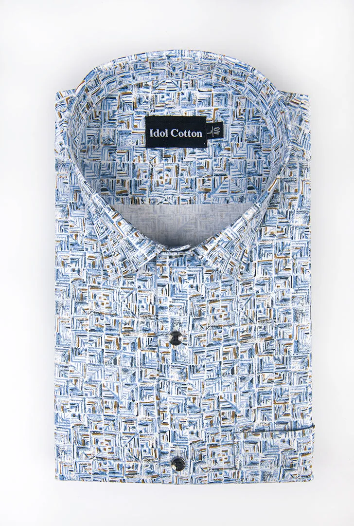 Cotton Linen Sapphire 3D Print White with Ice blue Colour