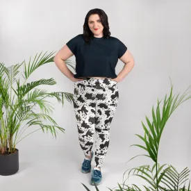 Cow Print Plus Size Leggings, Women's Workout Fitness Sports Yoga Pants Long Tights
