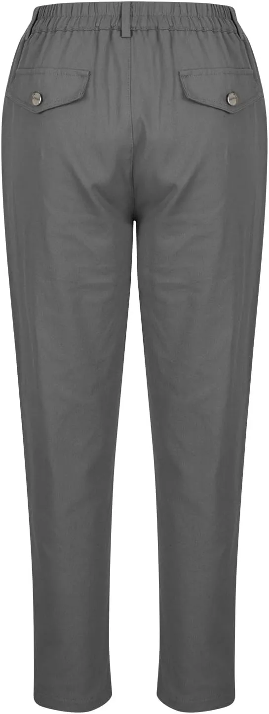 Cropped Work Pants Women High Waisted Business Casual Dress Pants Straight Ankle Length Tapered Trousers w/Pockets