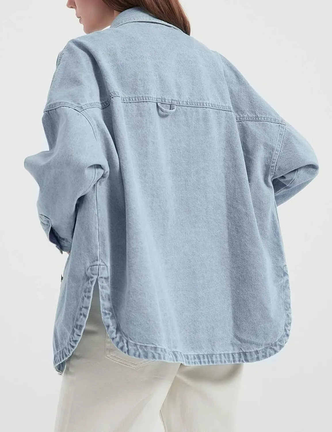 CYLADY Womens Denim Shirt Long Sleeve Oversized Boyfriend Jean Jacket Shacket Trendy Button Down Shirt