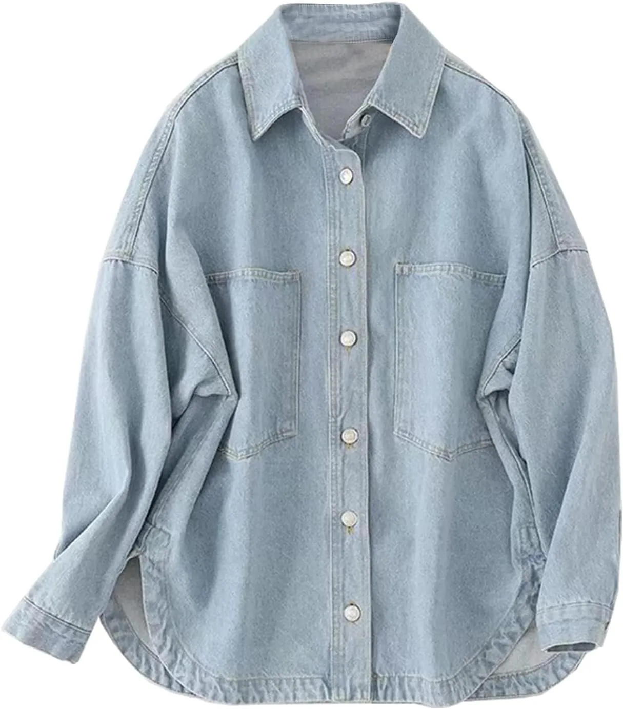 CYLADY Womens Denim Shirt Long Sleeve Oversized Boyfriend Jean Jacket Shacket Trendy Button Down Shirt