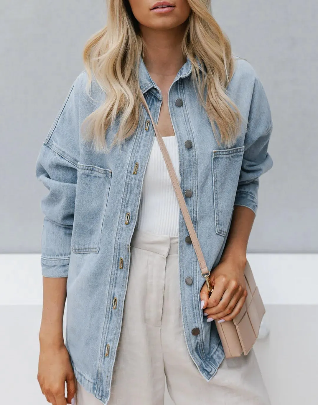 CYLADY Womens Denim Shirt Long Sleeve Oversized Boyfriend Jean Jacket Shacket Trendy Button Down Shirt