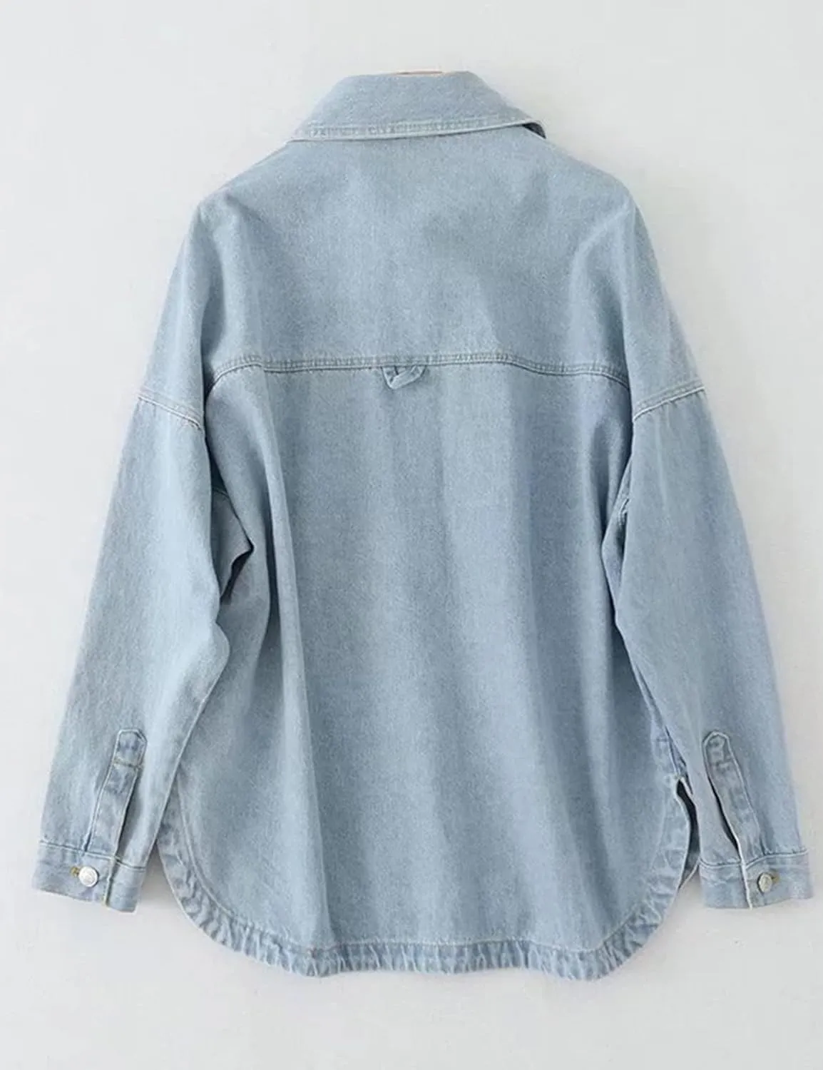 CYLADY Womens Denim Shirt Long Sleeve Oversized Boyfriend Jean Jacket Shacket Trendy Button Down Shirt
