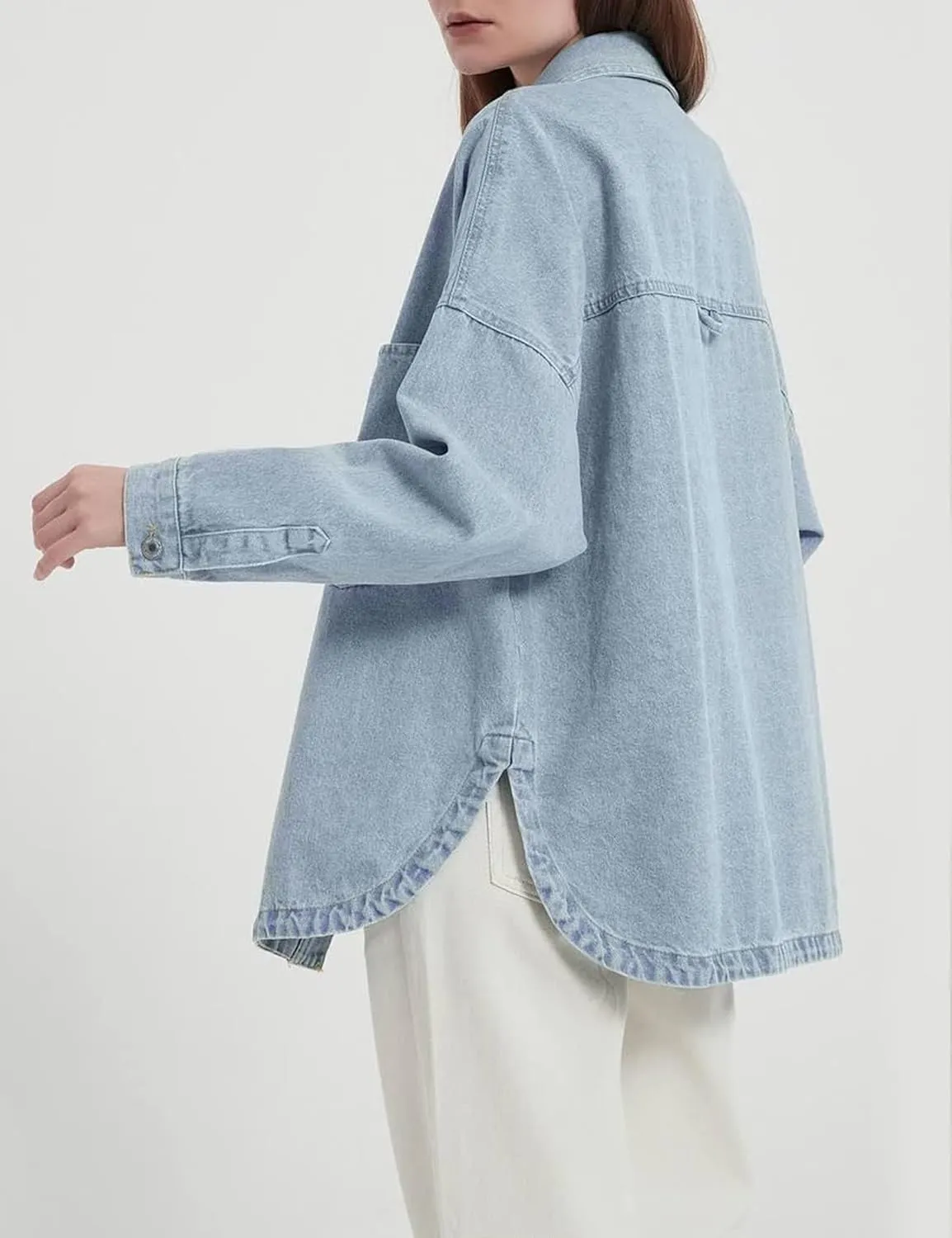 CYLADY Womens Denim Shirt Long Sleeve Oversized Boyfriend Jean Jacket Shacket Trendy Button Down Shirt