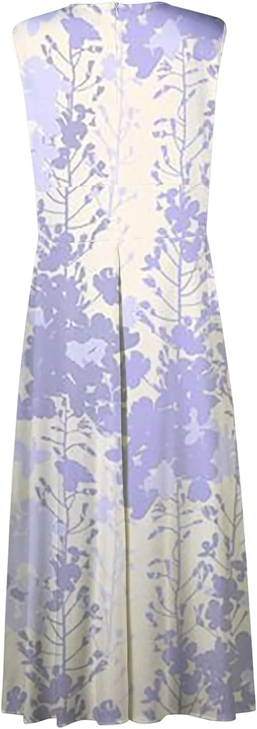 Dresses for Women 2024 Flowy Ruched Floral Print Boho Dress Sleeveless Wrap V Neck Sundresses Trendy Maxi Dress