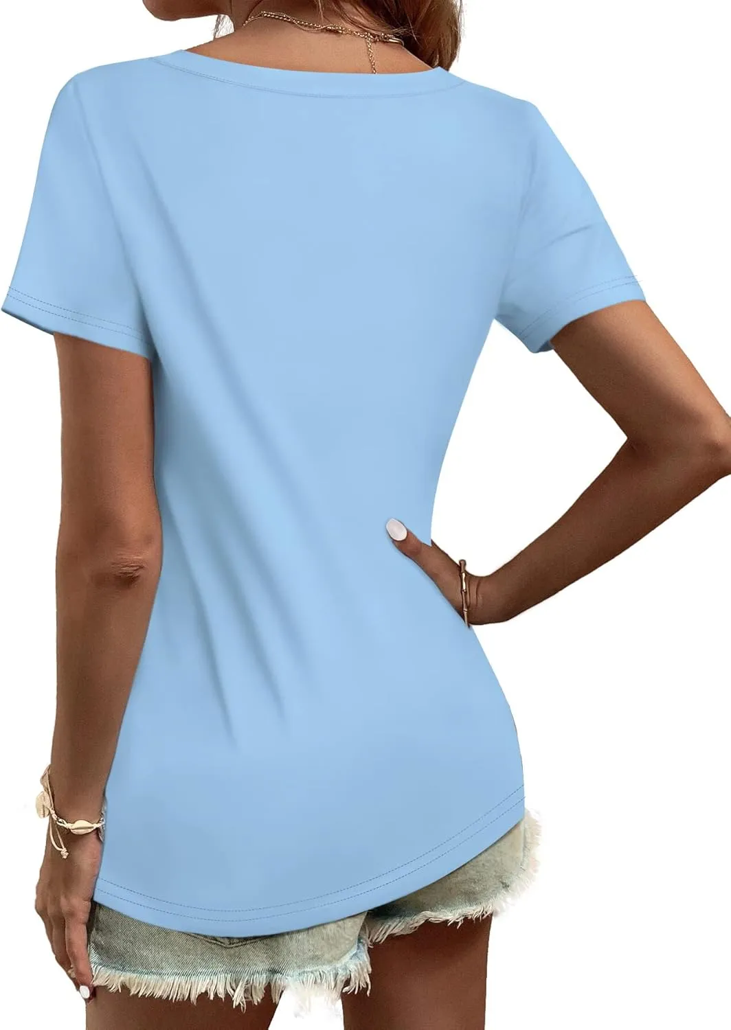 Elesomo Women Shirts V Neck Short/Long Sleeve Cotton Tops T-Shirt Basic Tees