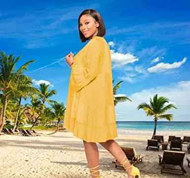 FairyLove Womens Casual Long Bell Sleeves Dress Loose Flowy Dresses for Wedding Guest