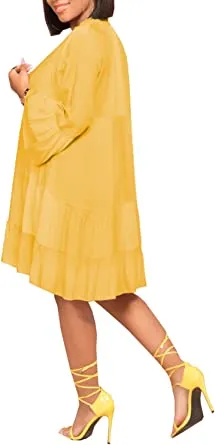 FairyLove Womens Casual Long Bell Sleeves Dress Loose Flowy Dresses for Wedding Guest
