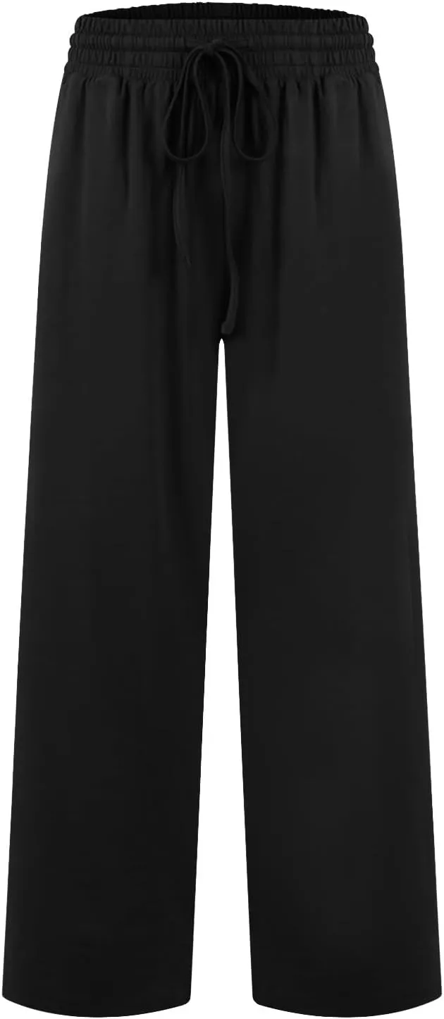 fanmpghleoo Wide Leg Yoga Pants for Women Baggy High Waisted Trousers Lightweight Sweatpants Comfy Lounge Pants with Pockets