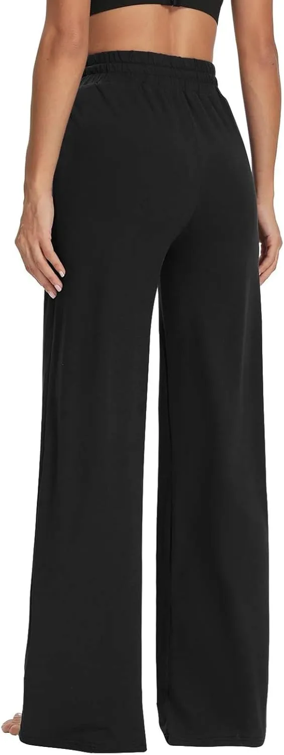 fanmpghleoo Wide Leg Yoga Pants for Women Baggy High Waisted Trousers Lightweight Sweatpants Comfy Lounge Pants with Pockets
