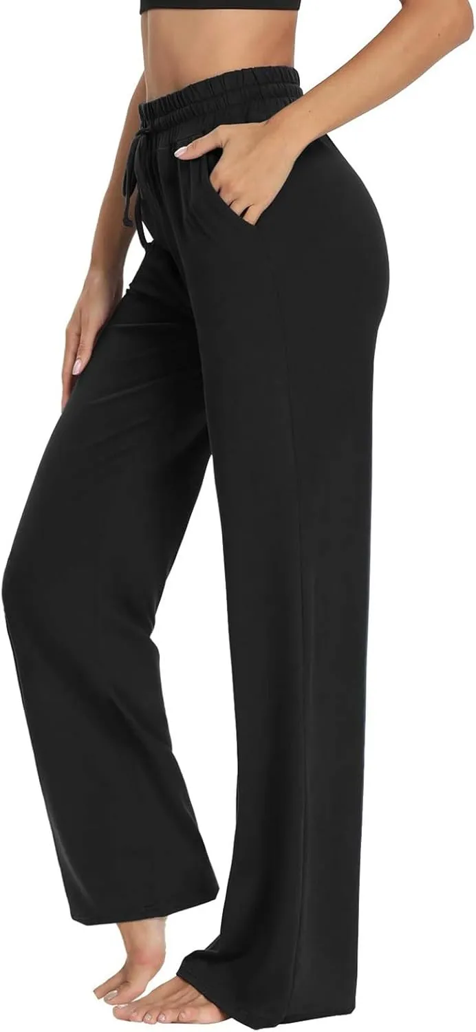 fanmpghleoo Wide Leg Yoga Pants for Women Baggy High Waisted Trousers Lightweight Sweatpants Comfy Lounge Pants with Pockets