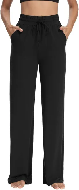 fanmpghleoo Wide Leg Yoga Pants for Women Baggy High Waisted Trousers Lightweight Sweatpants Comfy Lounge Pants with Pockets