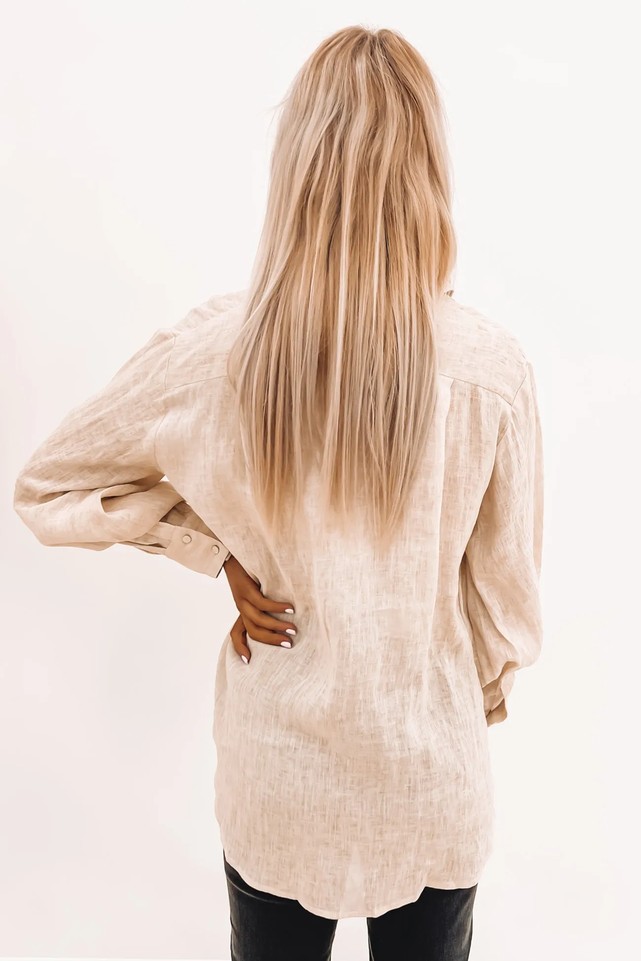 Fern Linen Button Up Top Beige Wash