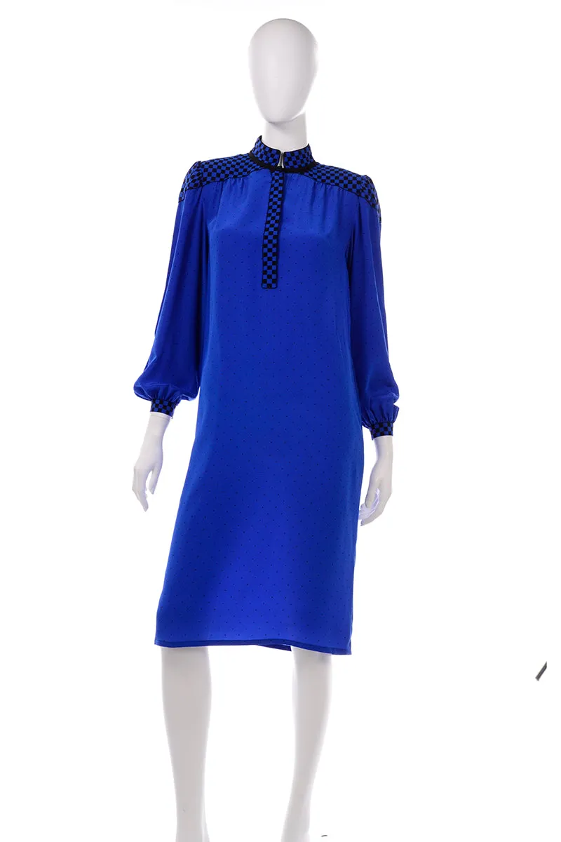 Francesca of Damon For Starington Blue Black Polka Dot Silk Dress
